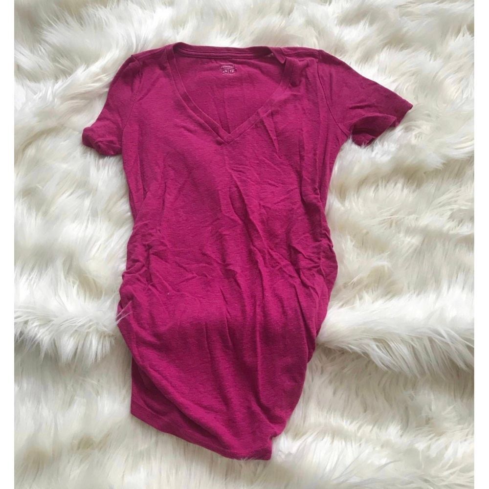 Old Navy pink ruched Maternity v neck spring short sleeve top xs